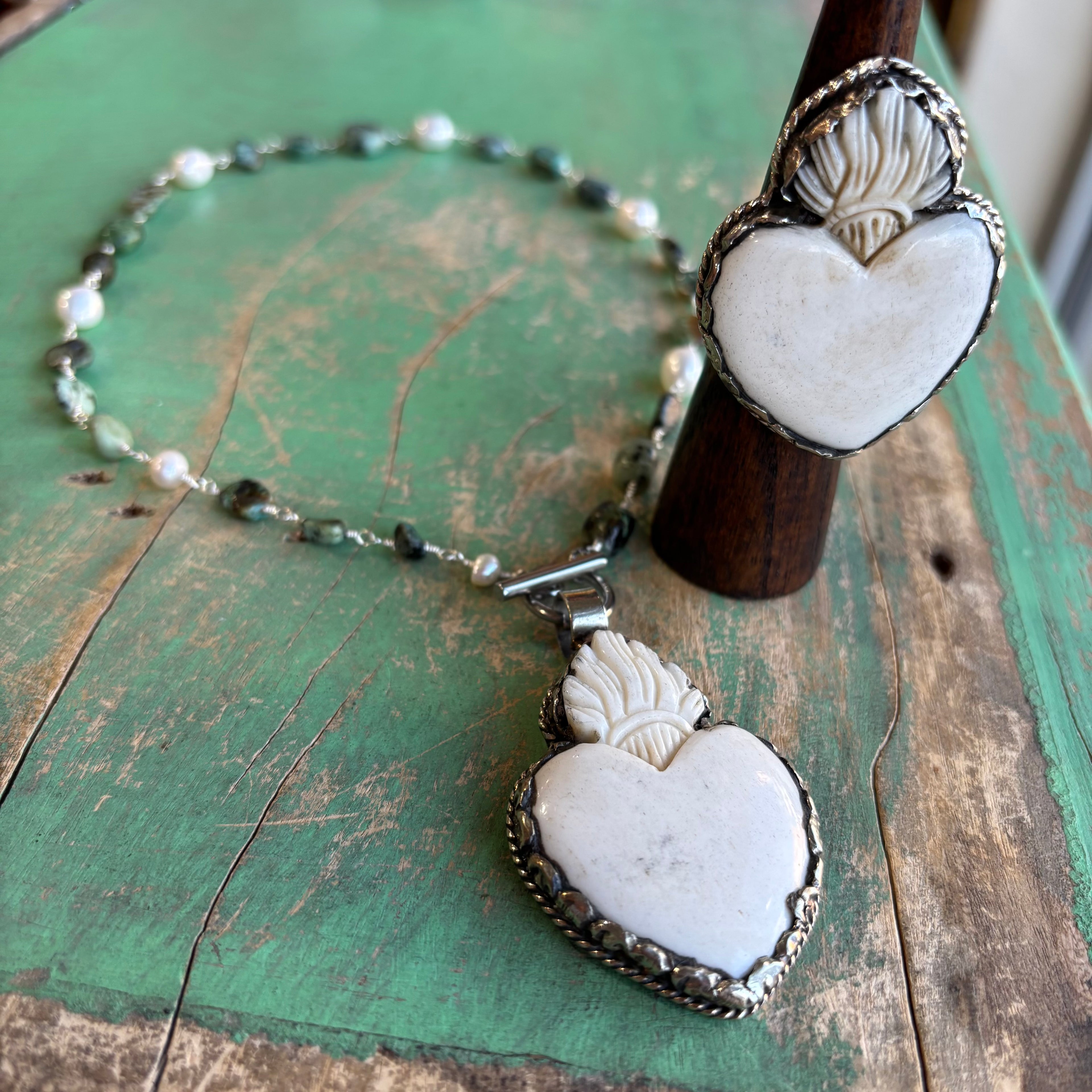 Turquoise Cowgirl Sacred Heart Necklace or Ring