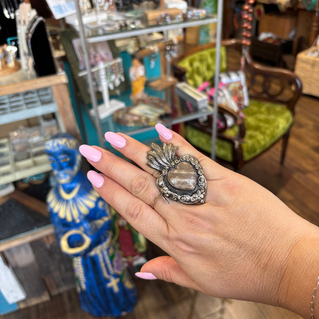 Tan Sacred Heart Necklace or Ring