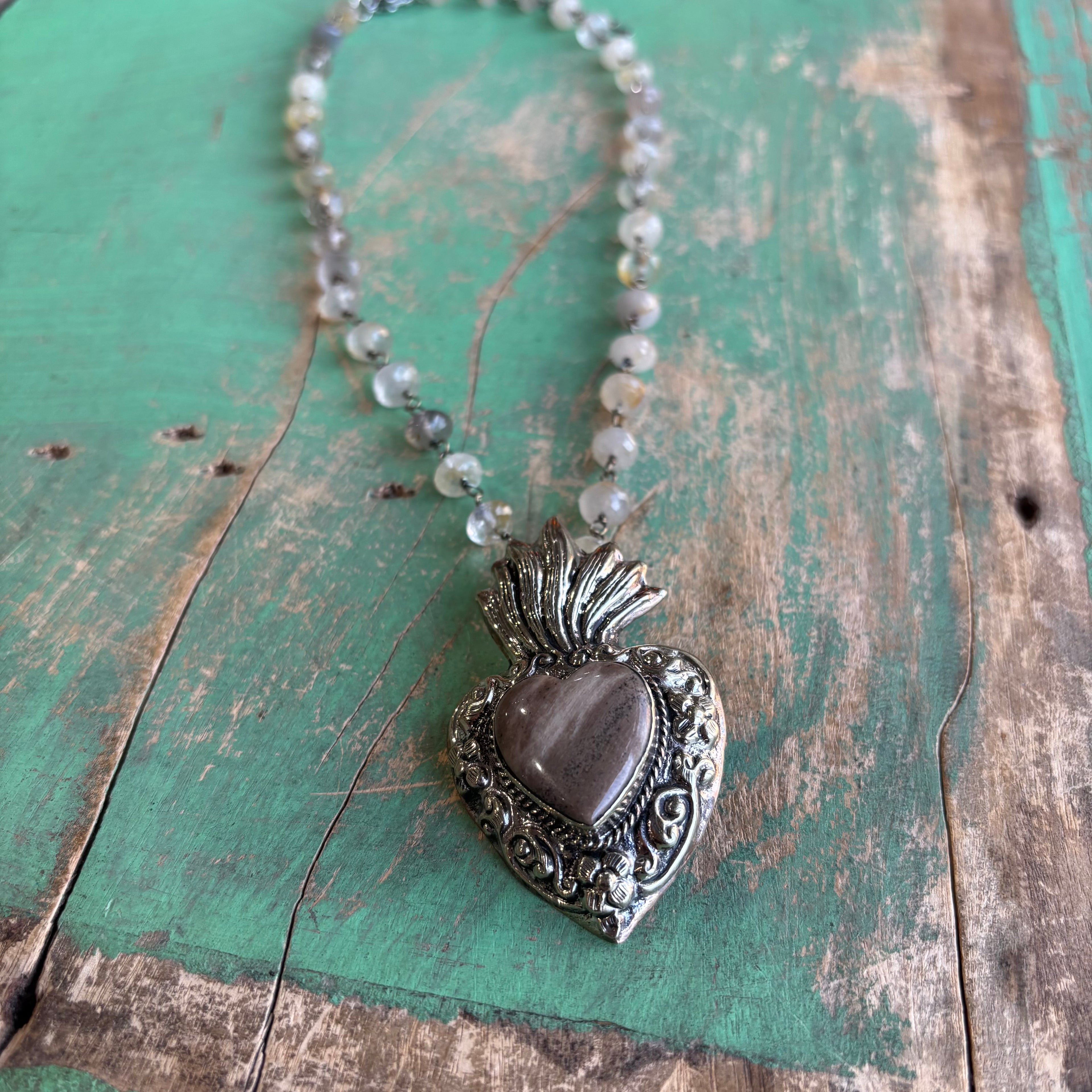 Tan Sacred Heart Necklace or Ring