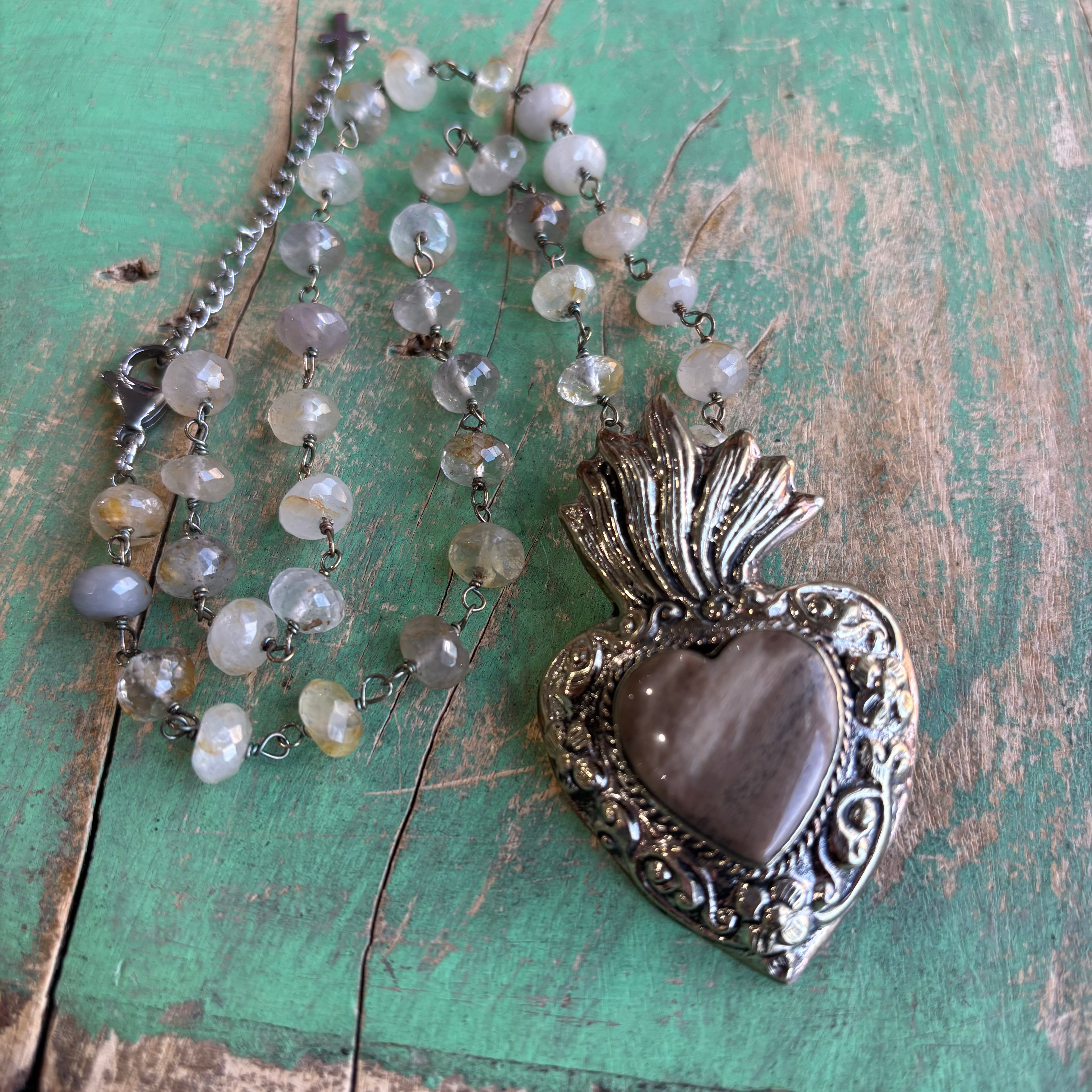 Tan Sacred Heart Necklace or Ring