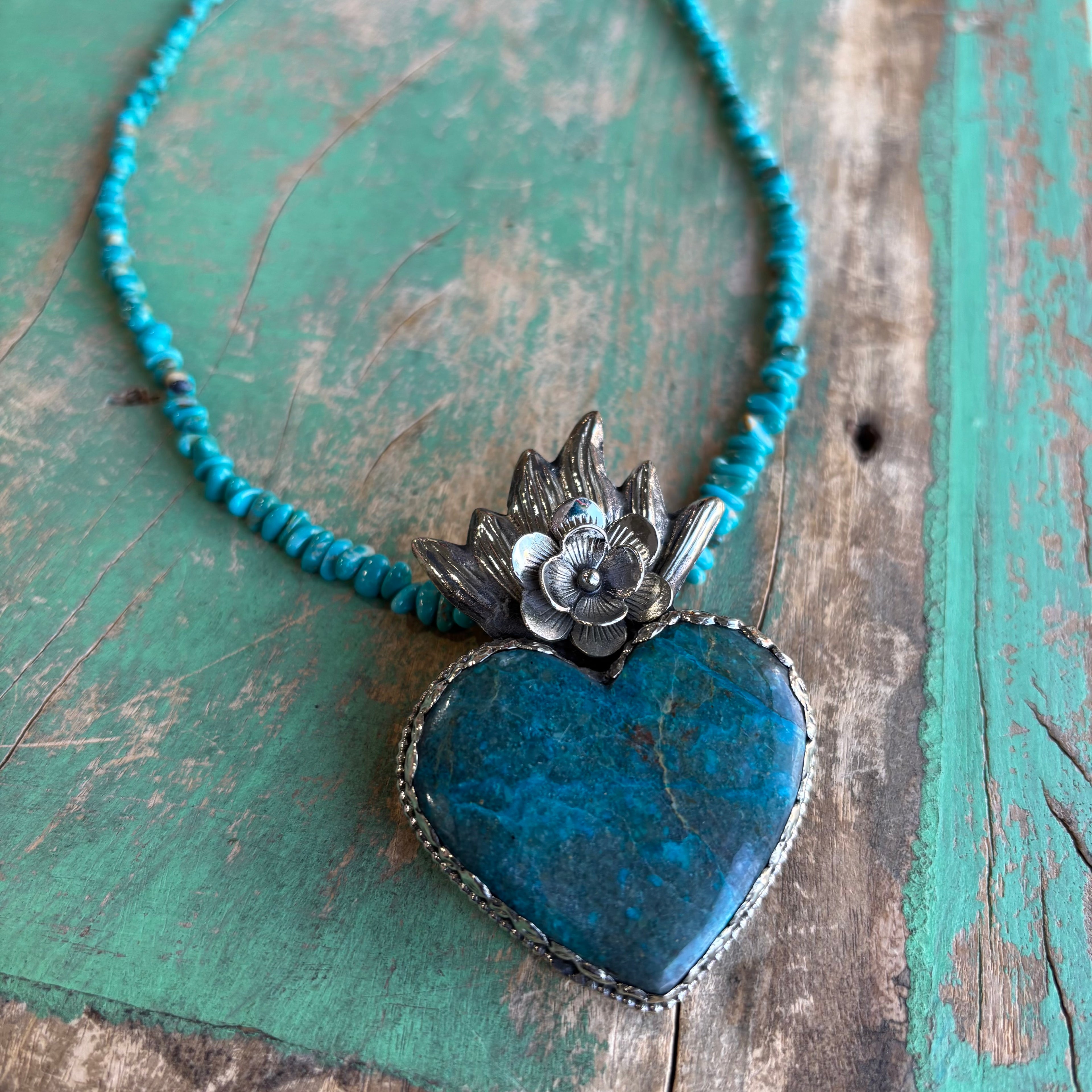 Tranquil Sacred Heart Chrysocolla Necklace or Ring