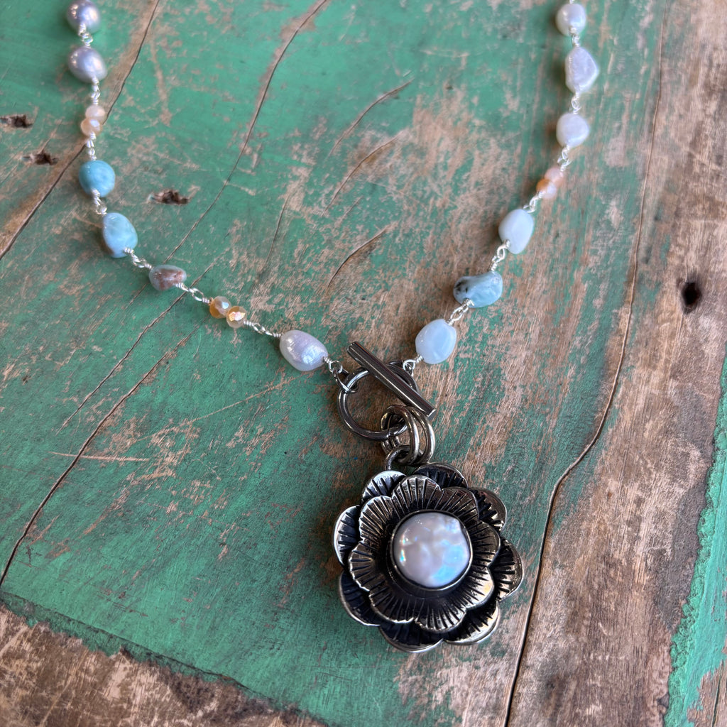 Peaceful Pearl Flower Necklace or Ring