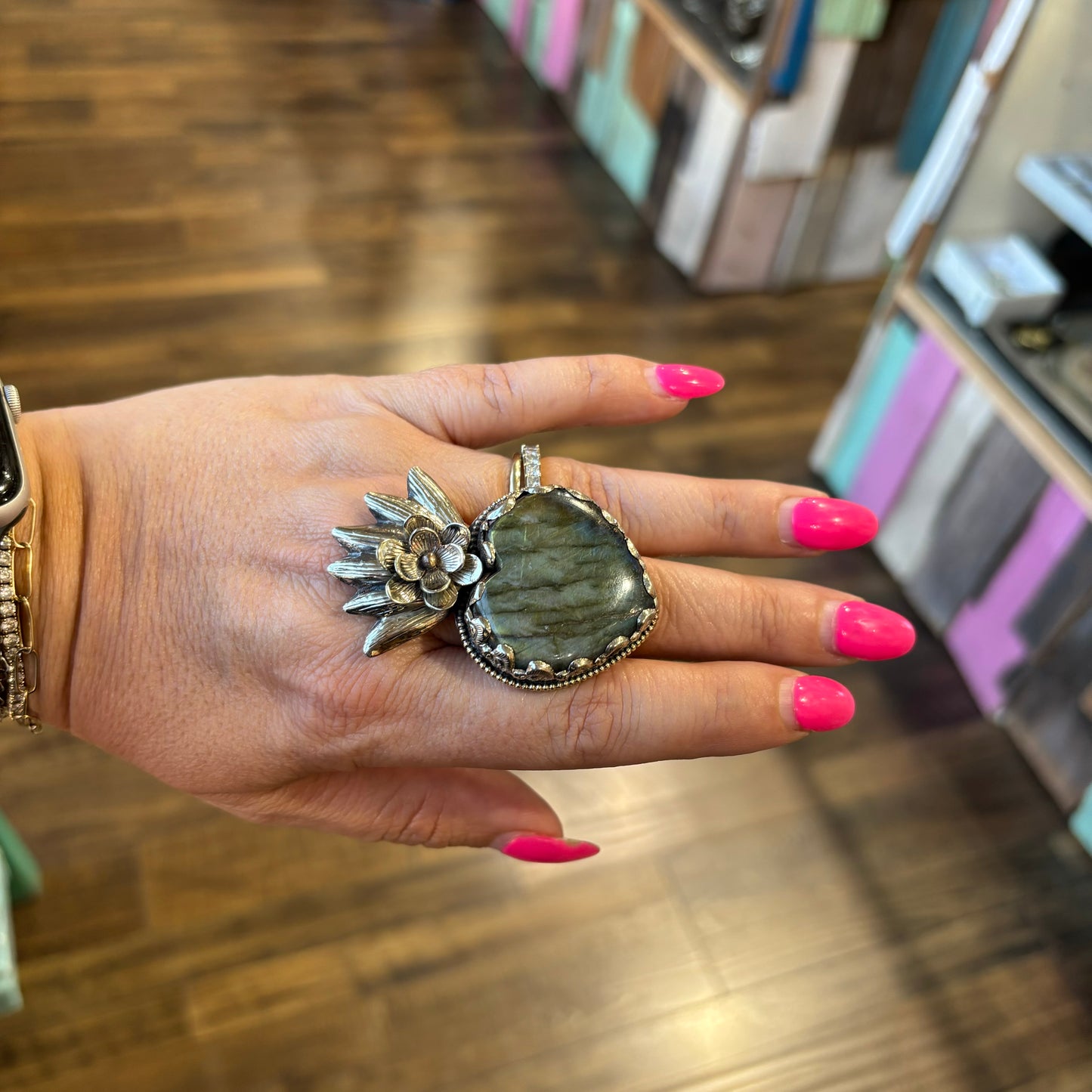 Labradorite Sacred Heart Necklace, Earrings and Rings