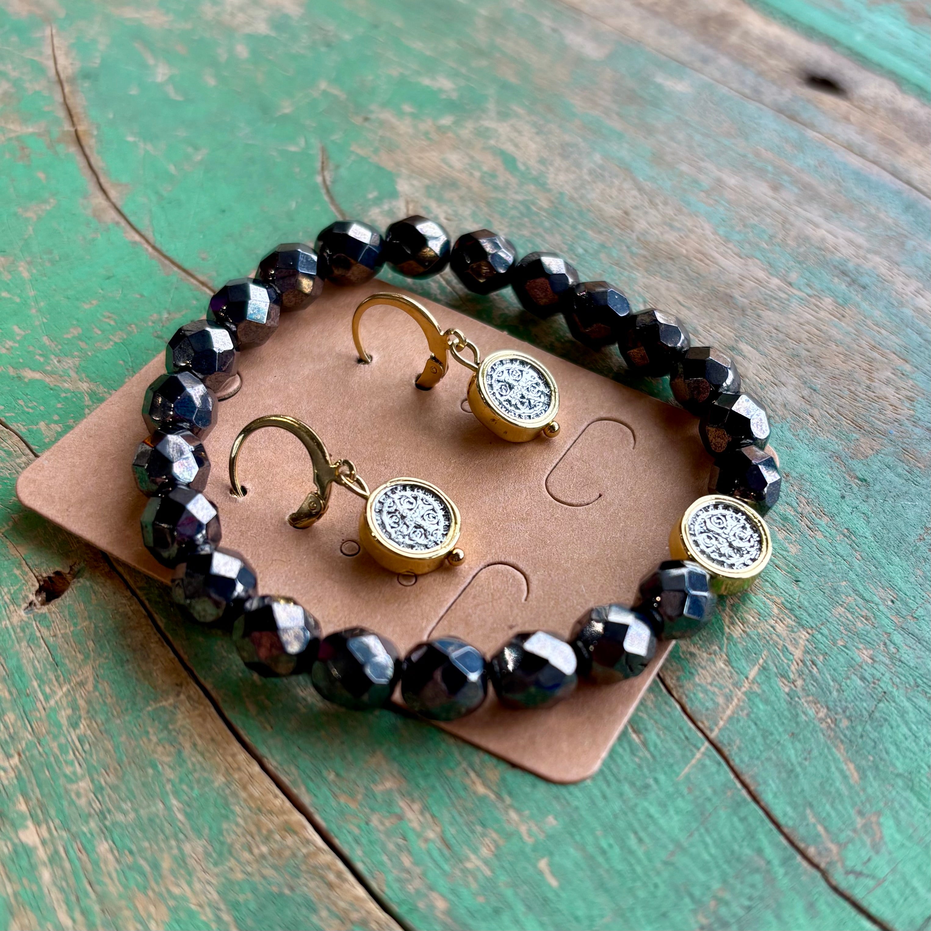 Small Two Tone St Benedict Bracelet or Earrings