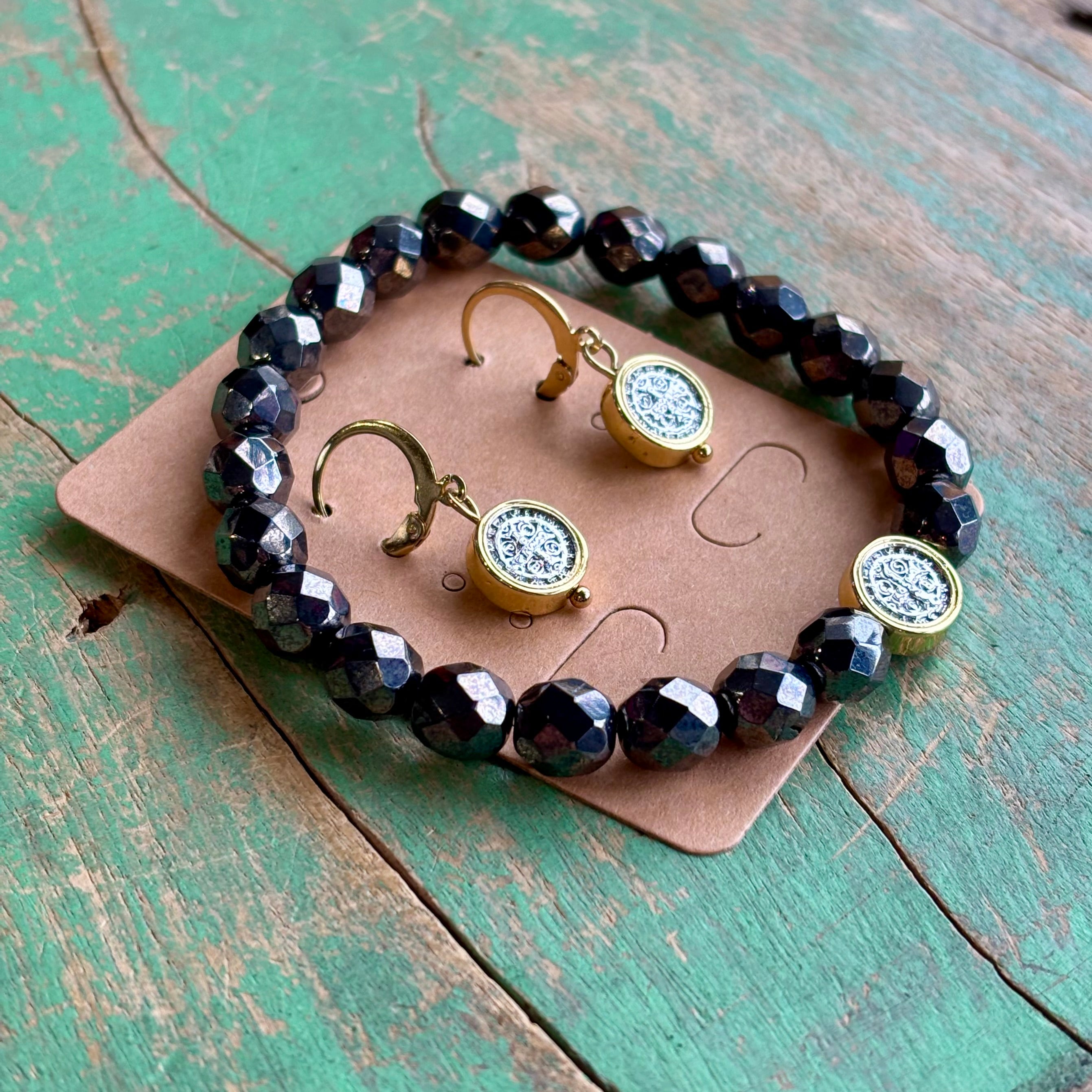 Small Two Tone St Benedict Bracelet or Earrings