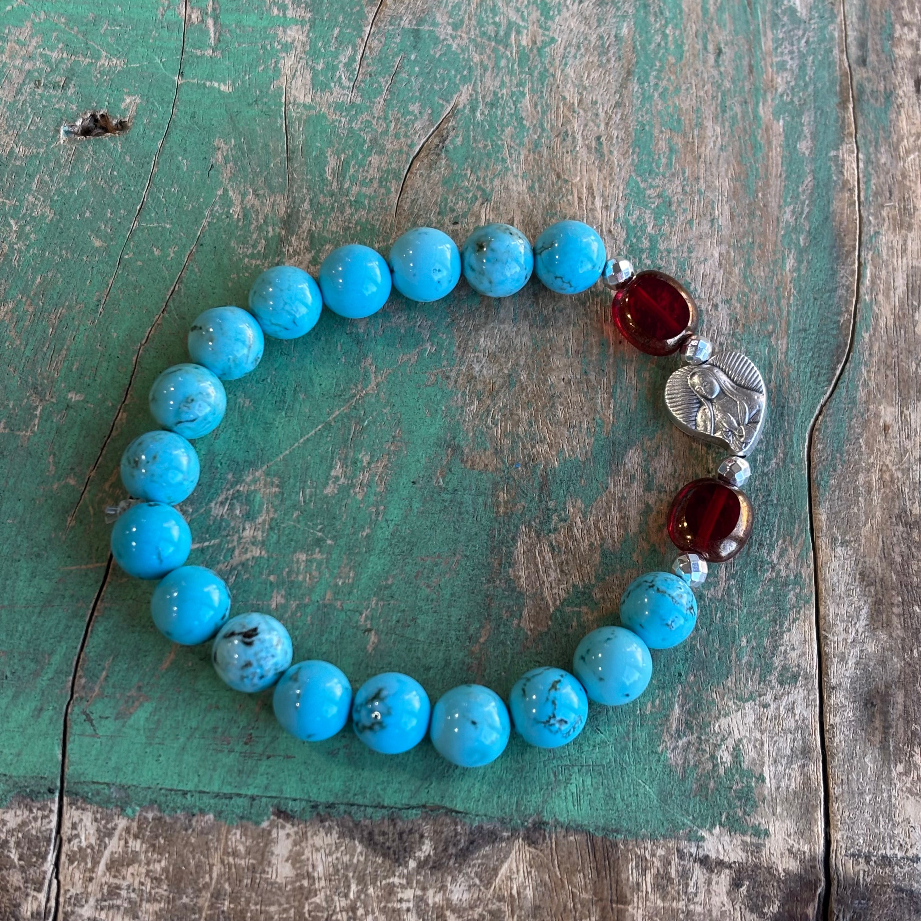 Turquoise and Red OLG Rose Bracelet or Earrings.