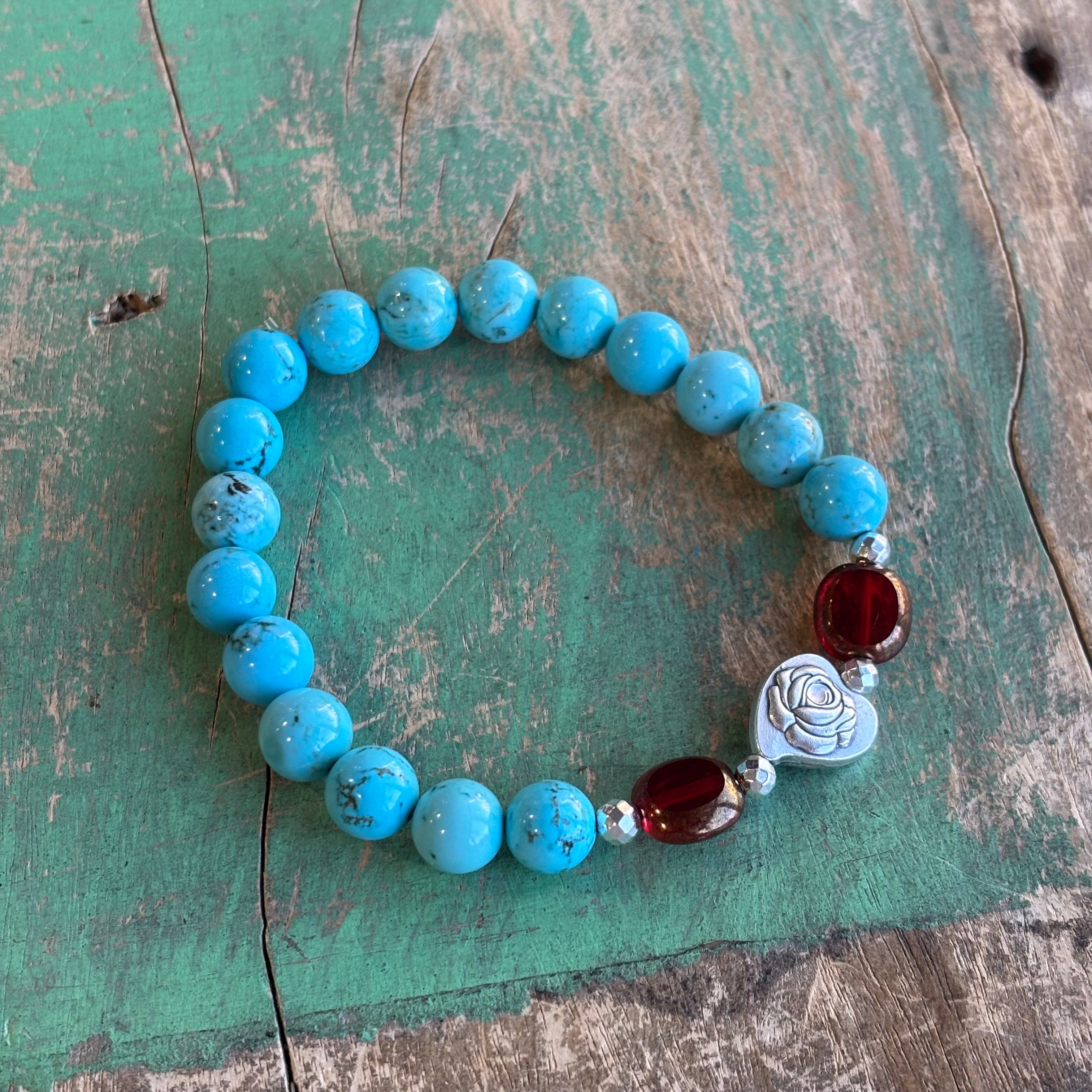 Turquoise and Red OLG Rose Bracelet or Earrings.