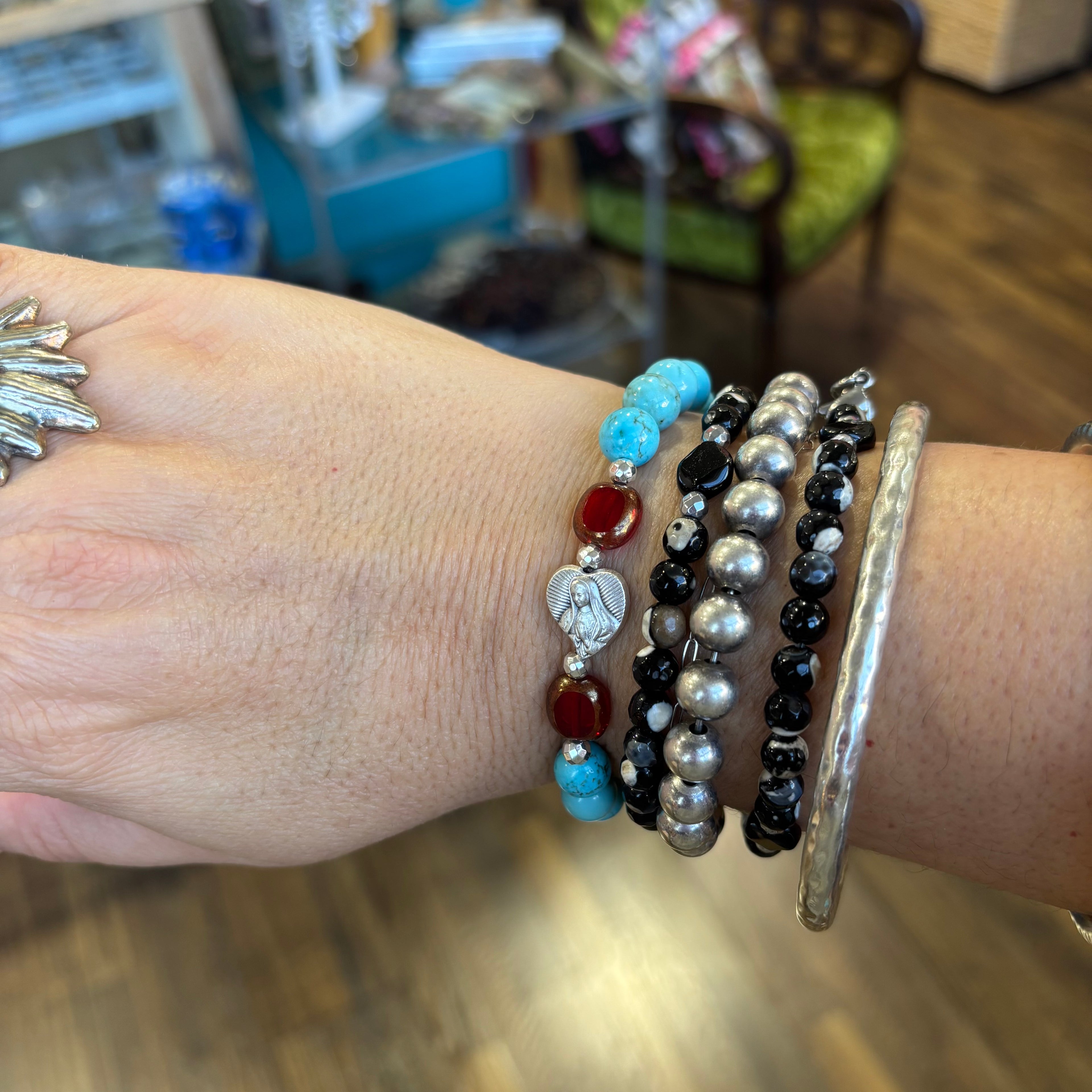 Turquoise and Red OLG Rose Bracelet or Earrings.