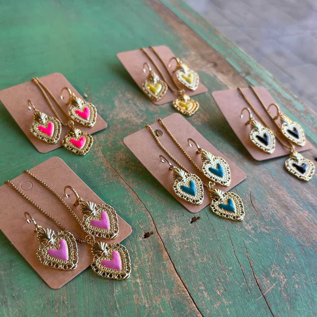 Bright Sacred Heart Earrings Or Necklace