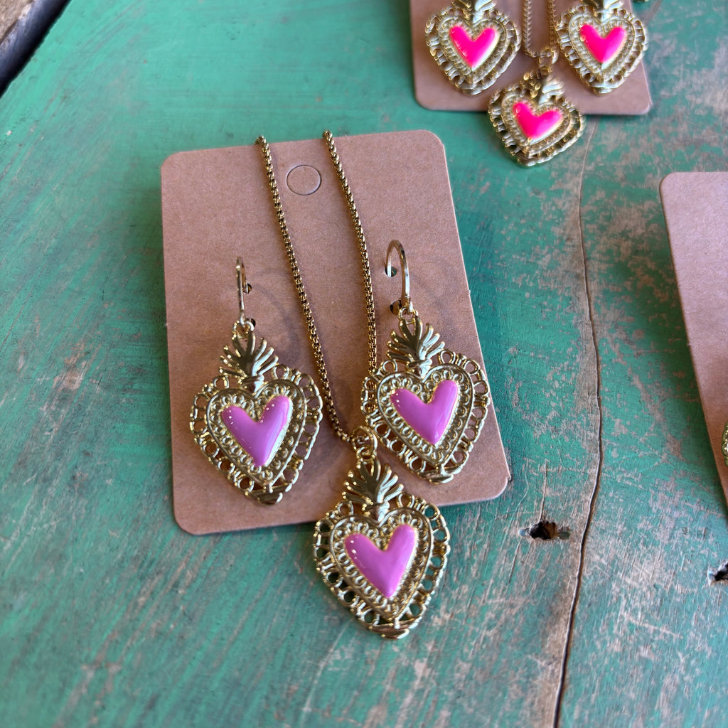 Bright Sacred Heart Earrings Or Necklace