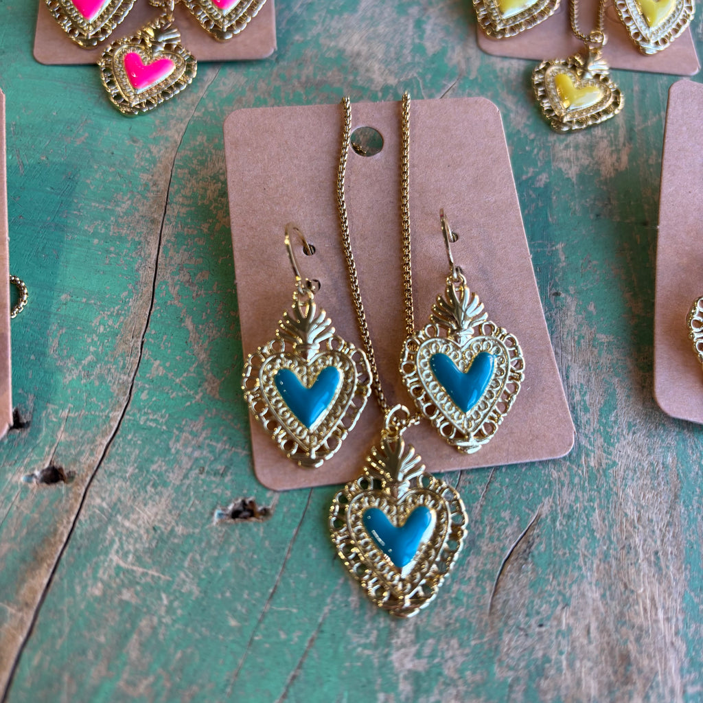 Bright Sacred Heart Earrings Or Necklace