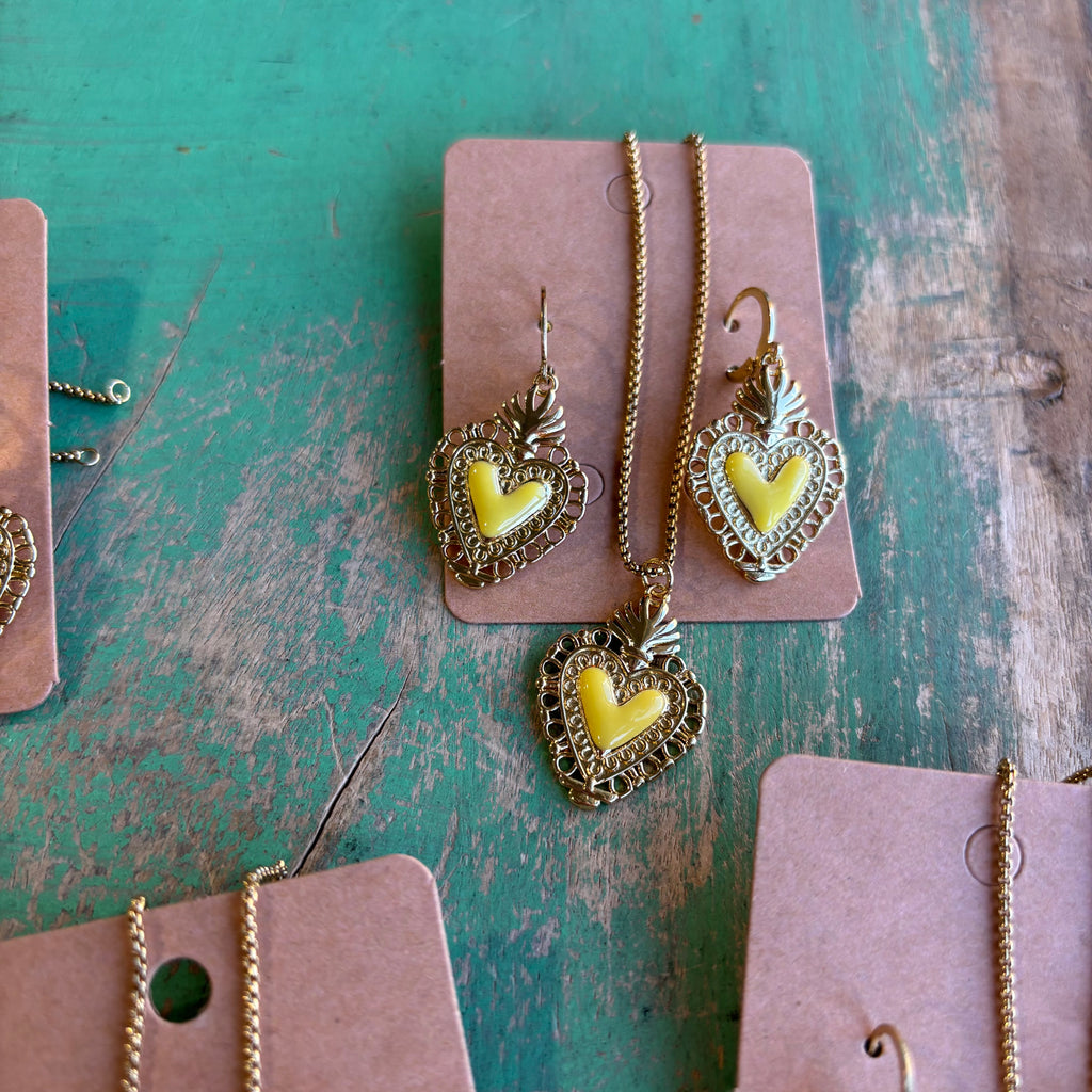 Bright Sacred Heart Earrings Or Necklace