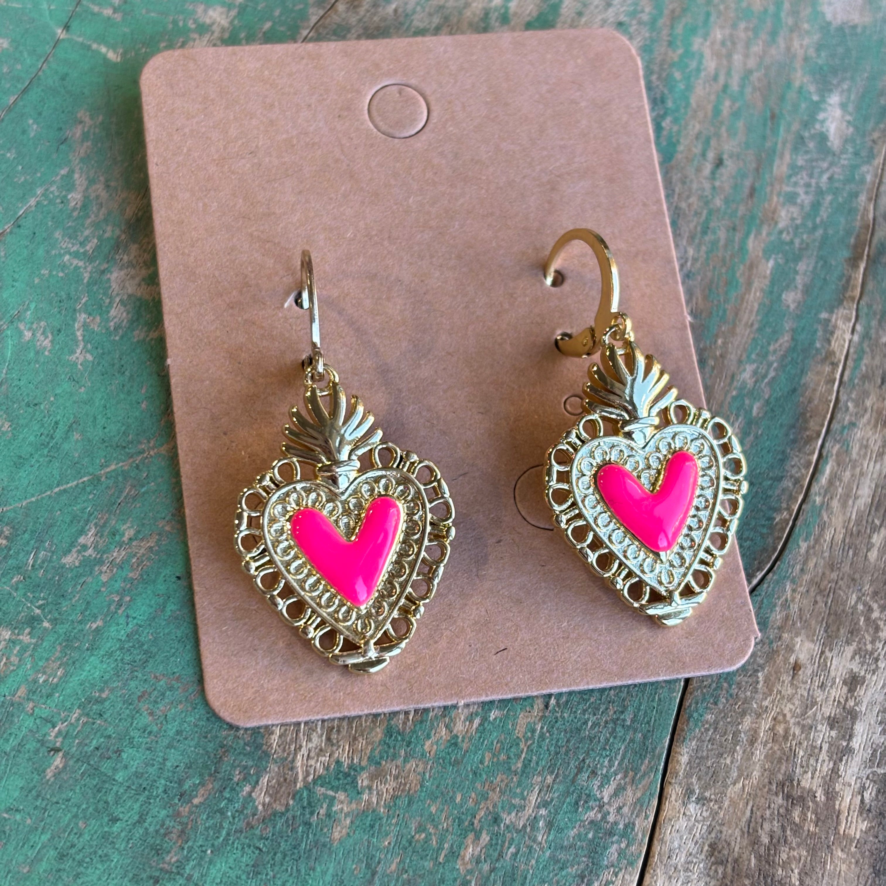 Bright Sacred Heart Earrings Or Necklace