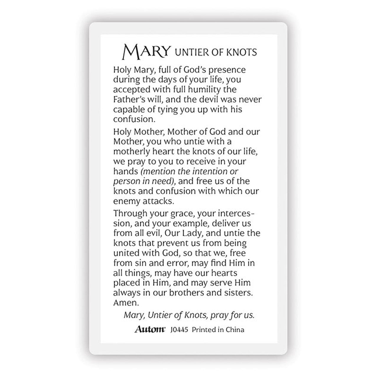 Laminated Mary and Jesus Prayer Cards