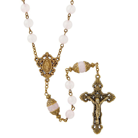 Light Rose Natural Stone and Bronze Rosary