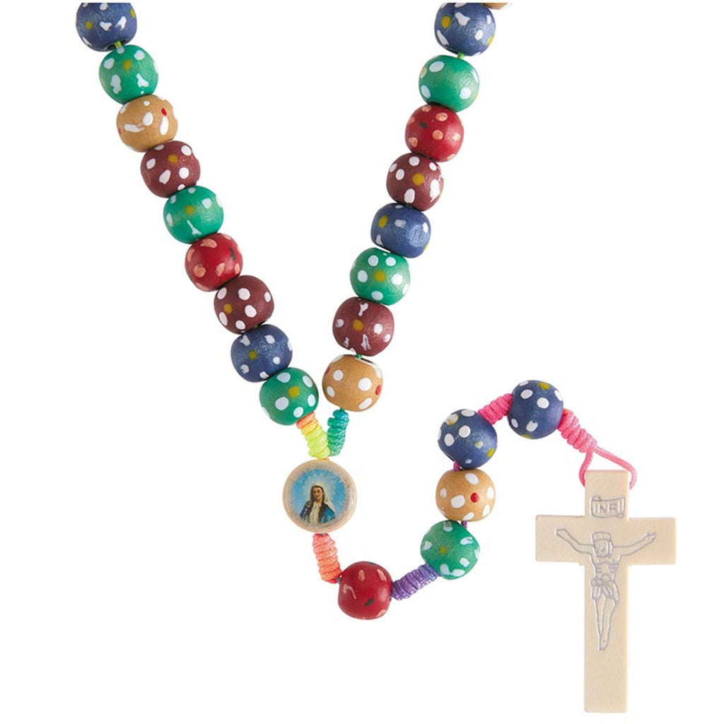 Colorful Wooden Polka-Dot Rosary For Kids