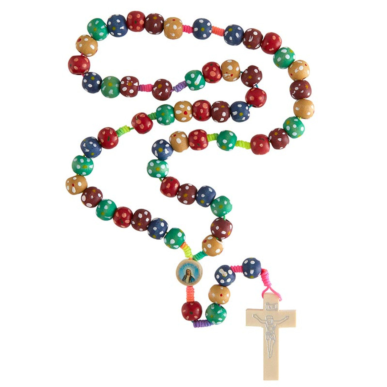 Colorful Wooden Polka-Dot Rosary For Kids
