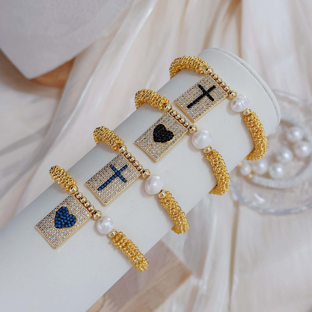 Gold Beaded Freshwater Pearl Faith Bracelets
