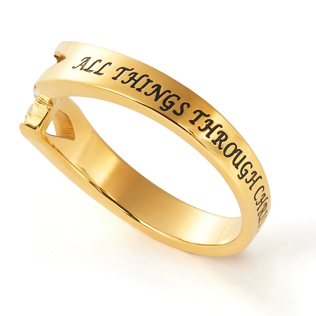 Gold Wave Ring "Christ My Strength"