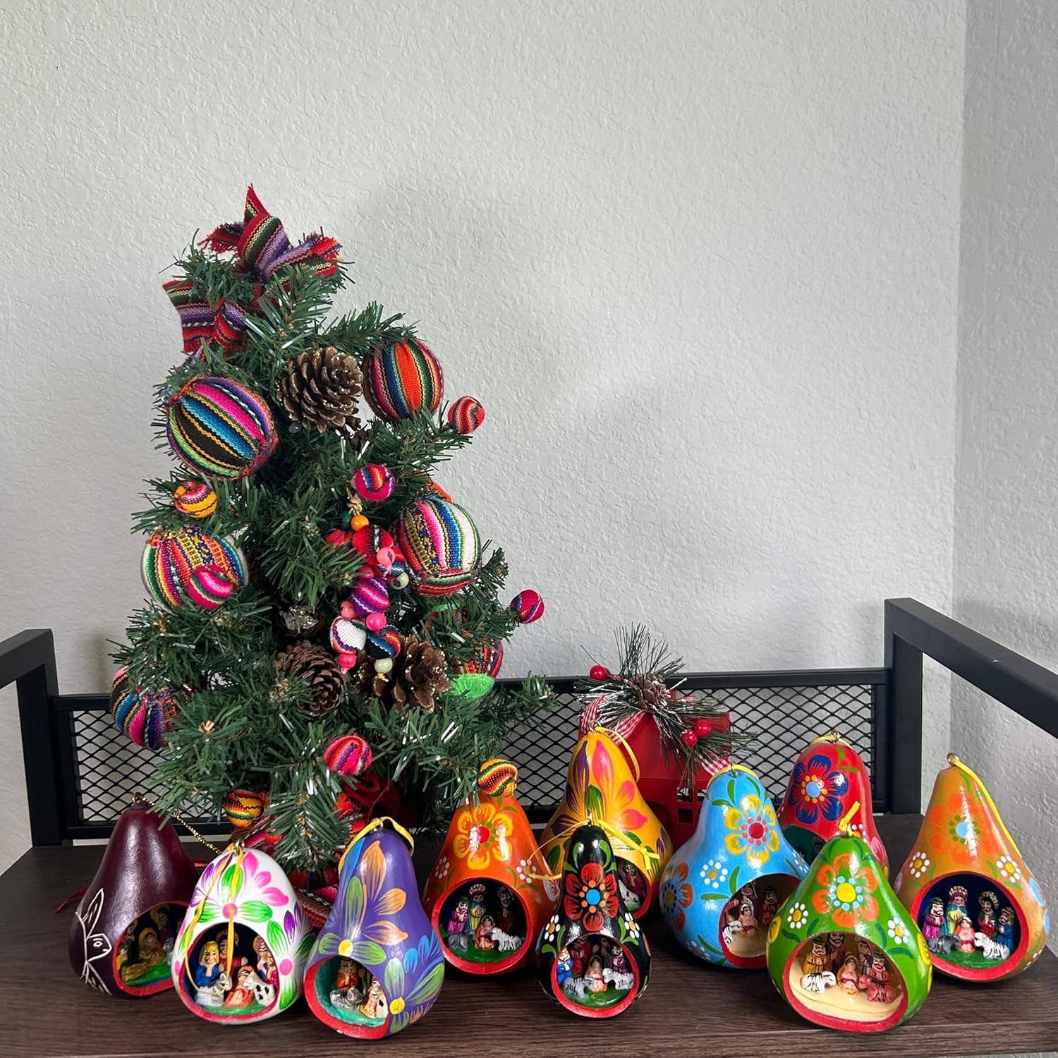 Gourd Christmas Multicolor Tree ornament with Nativity Scene
