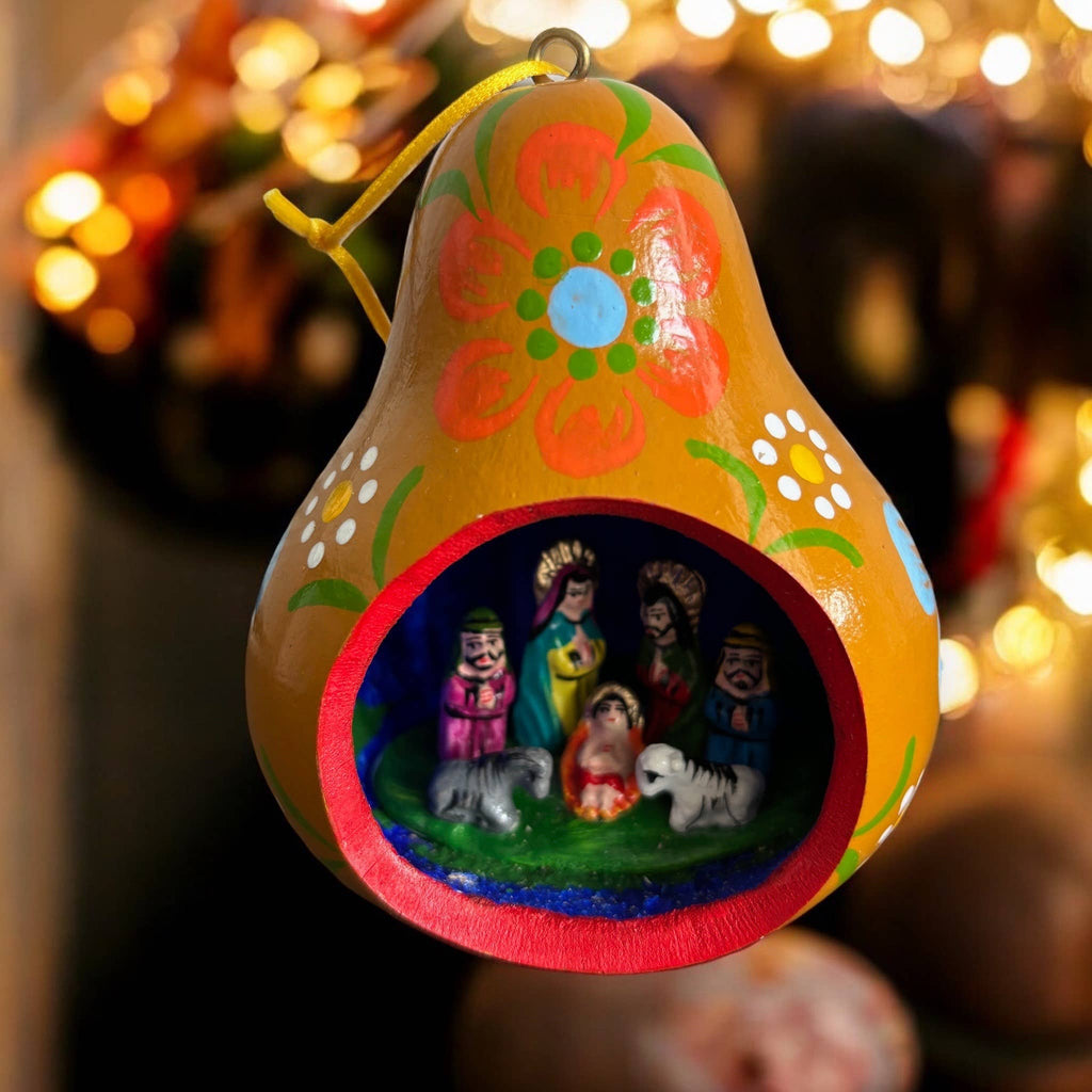 Gourd Christmas Multicolor Tree ornament with Nativity Scene