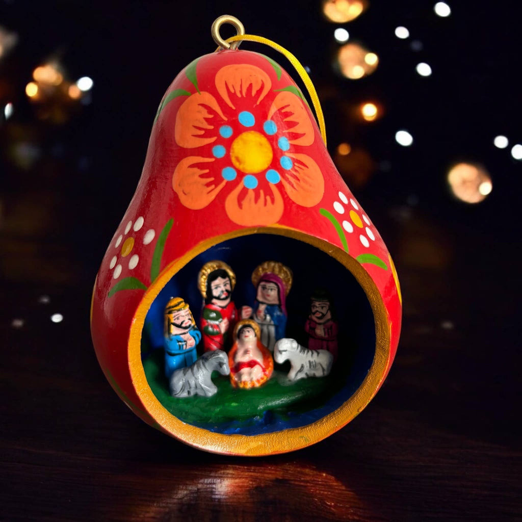 Gourd Christmas Multicolor Tree ornament with Nativity Scene