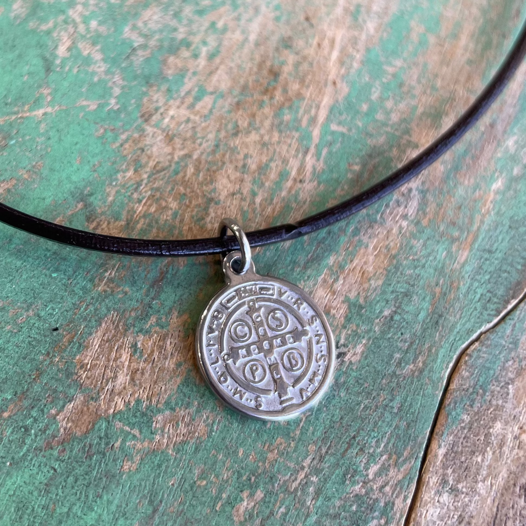 Leather Cord Stainless Steel Medals Necklace