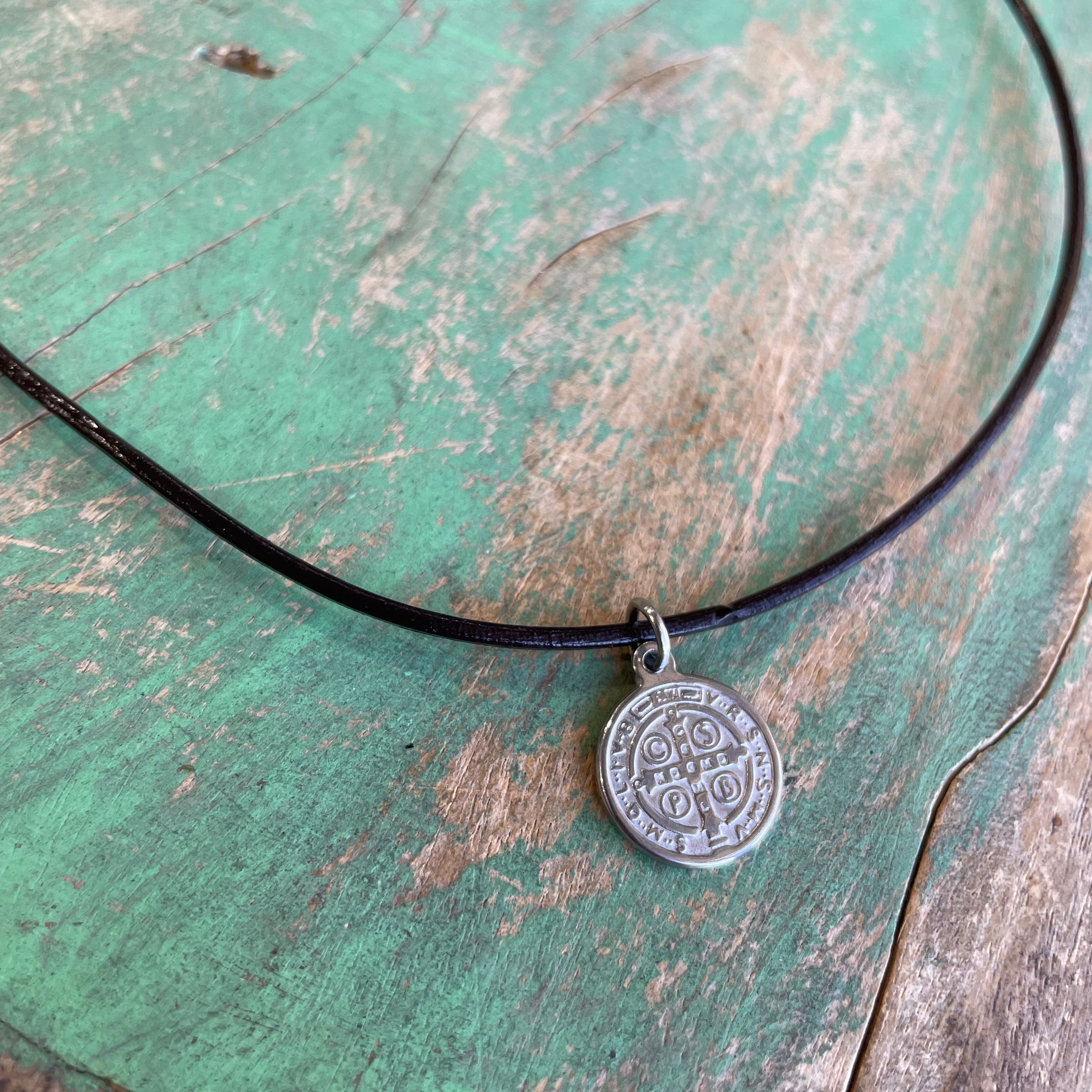 Leather Cord Stainless Steel Medals Necklace