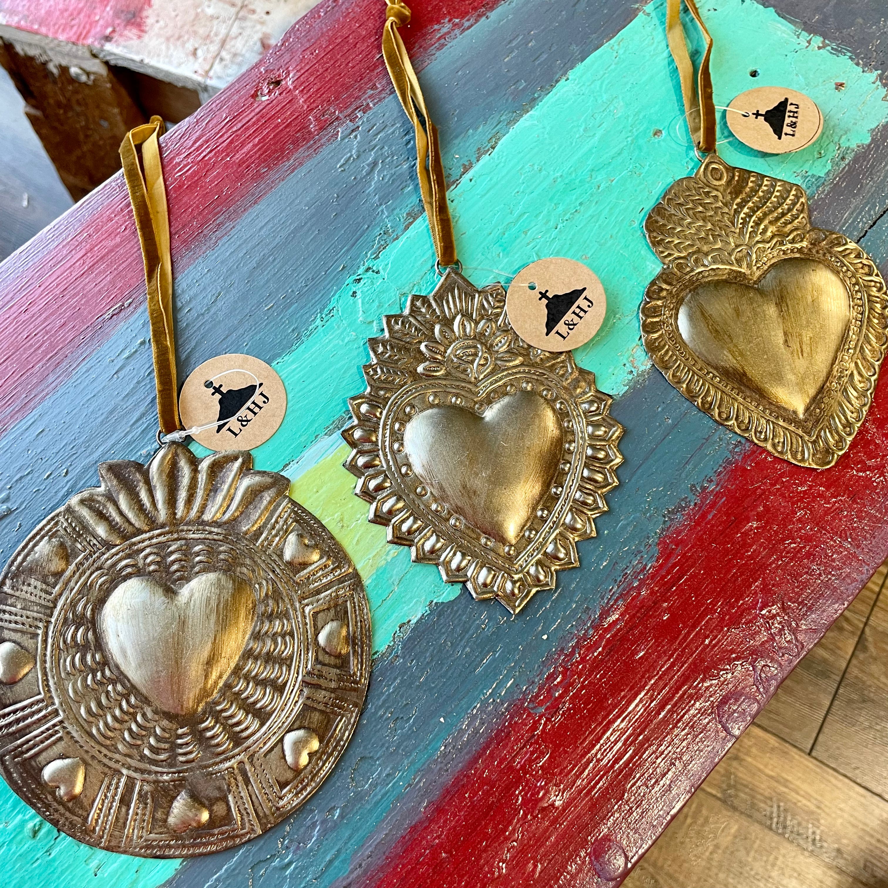 Bronze Sacred Heart Tin Ornaments