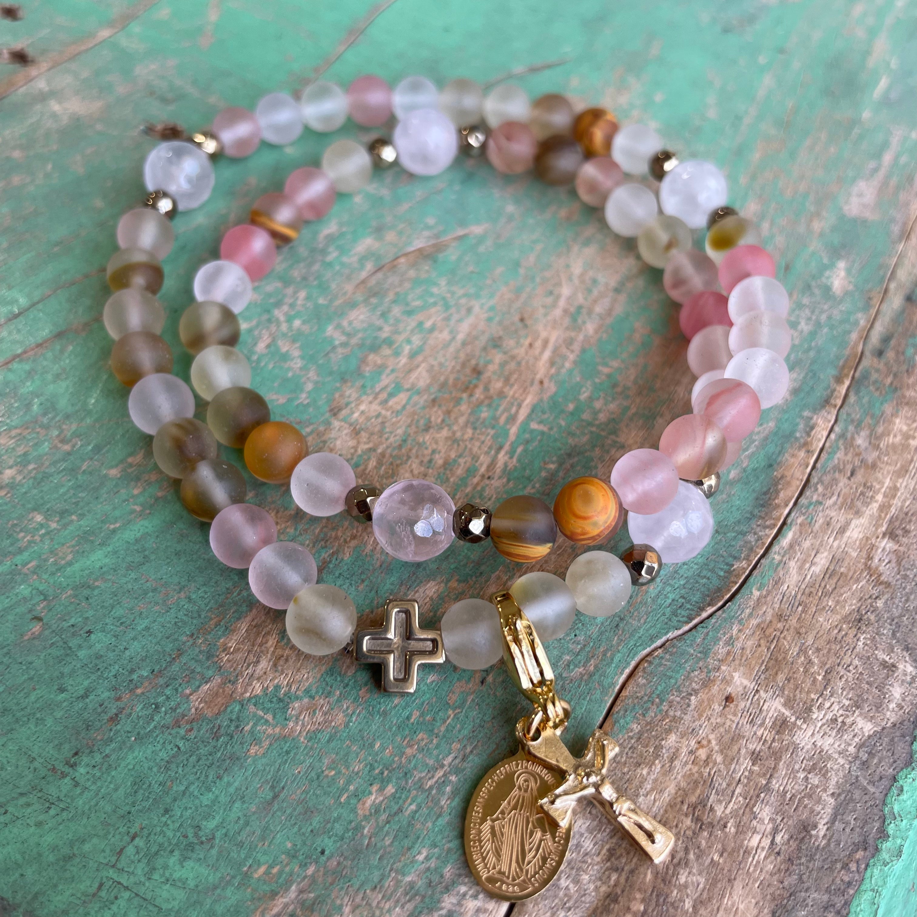 Rosary Wrap Bracelet with Silver Accents