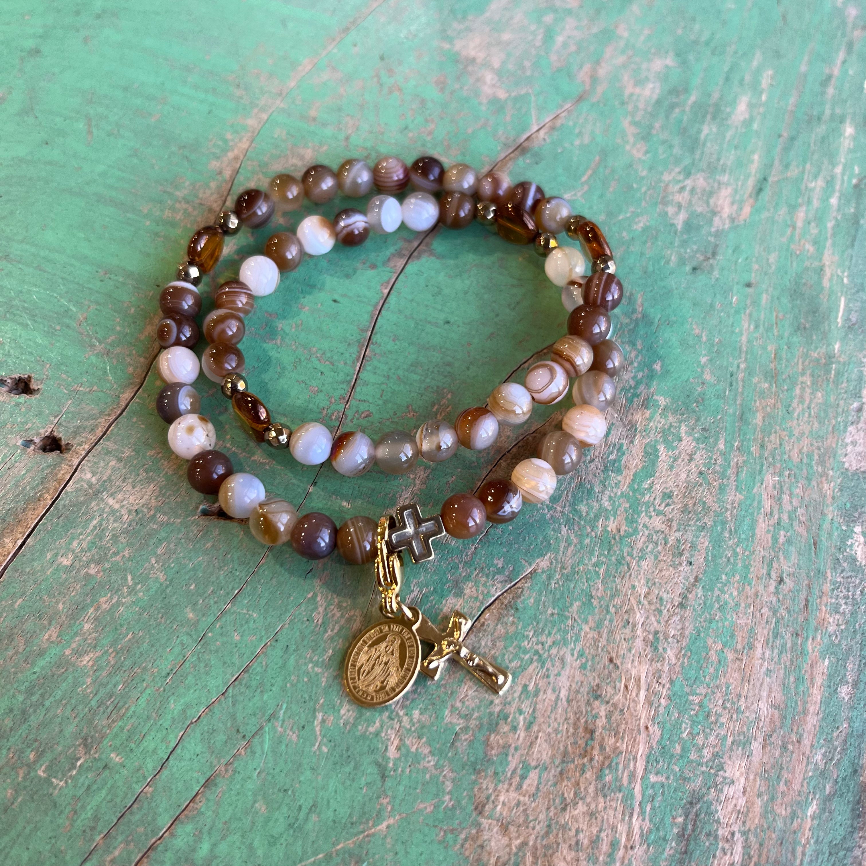 Rosary Wrap Bracelet with Gold Accents