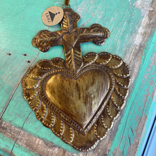 Cross on Heart Tin Ornament
