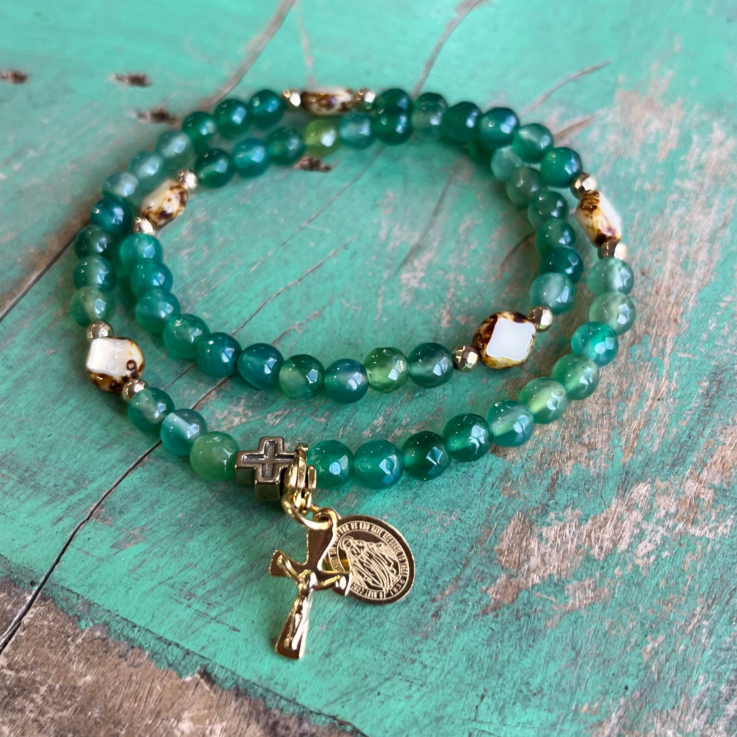 Rosary Wrap Bracelet with Silver Accents