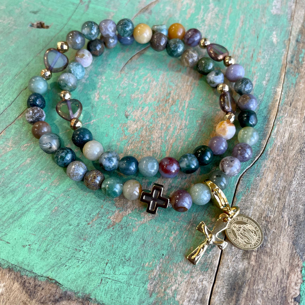 Rosary Wrap Bracelet with Silver Accents