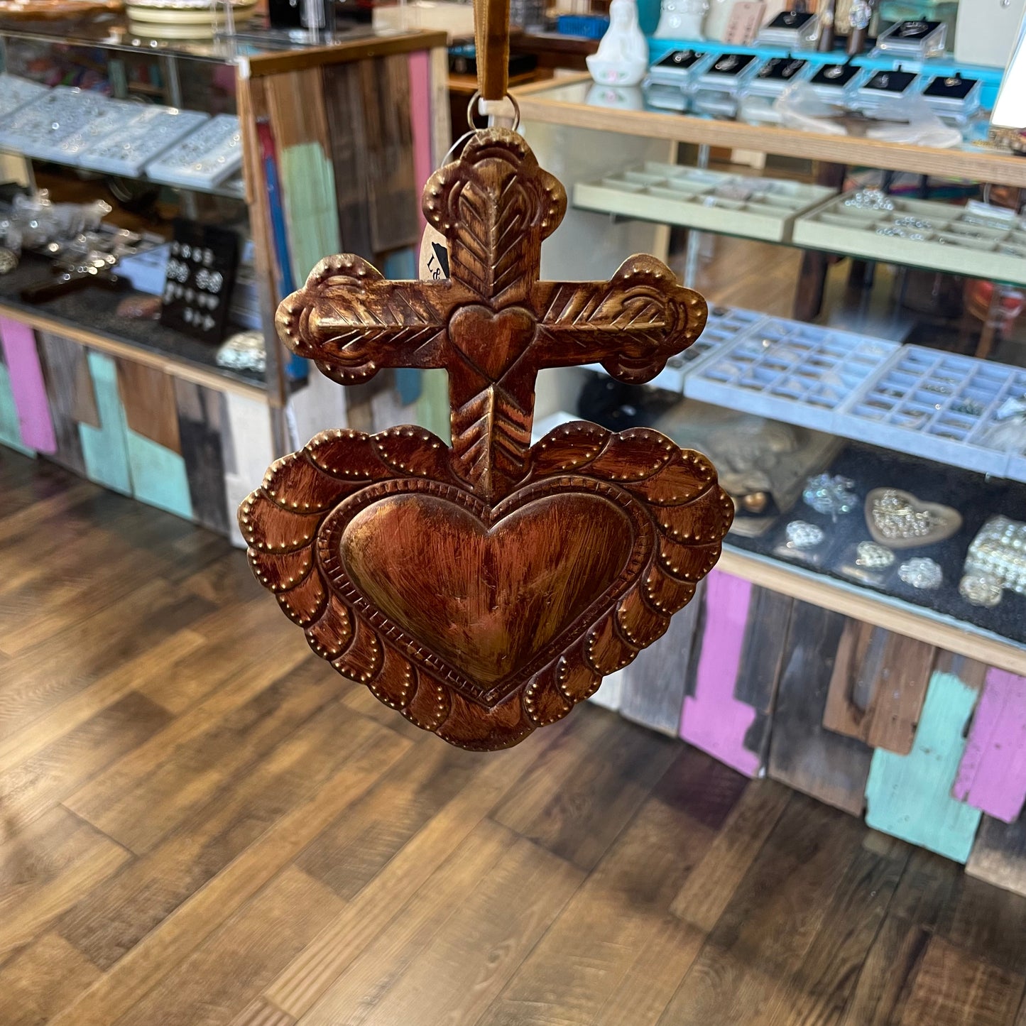 Cross on Heart Tin Ornament