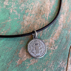 Leather Cord Stainless Steel Medals Necklace