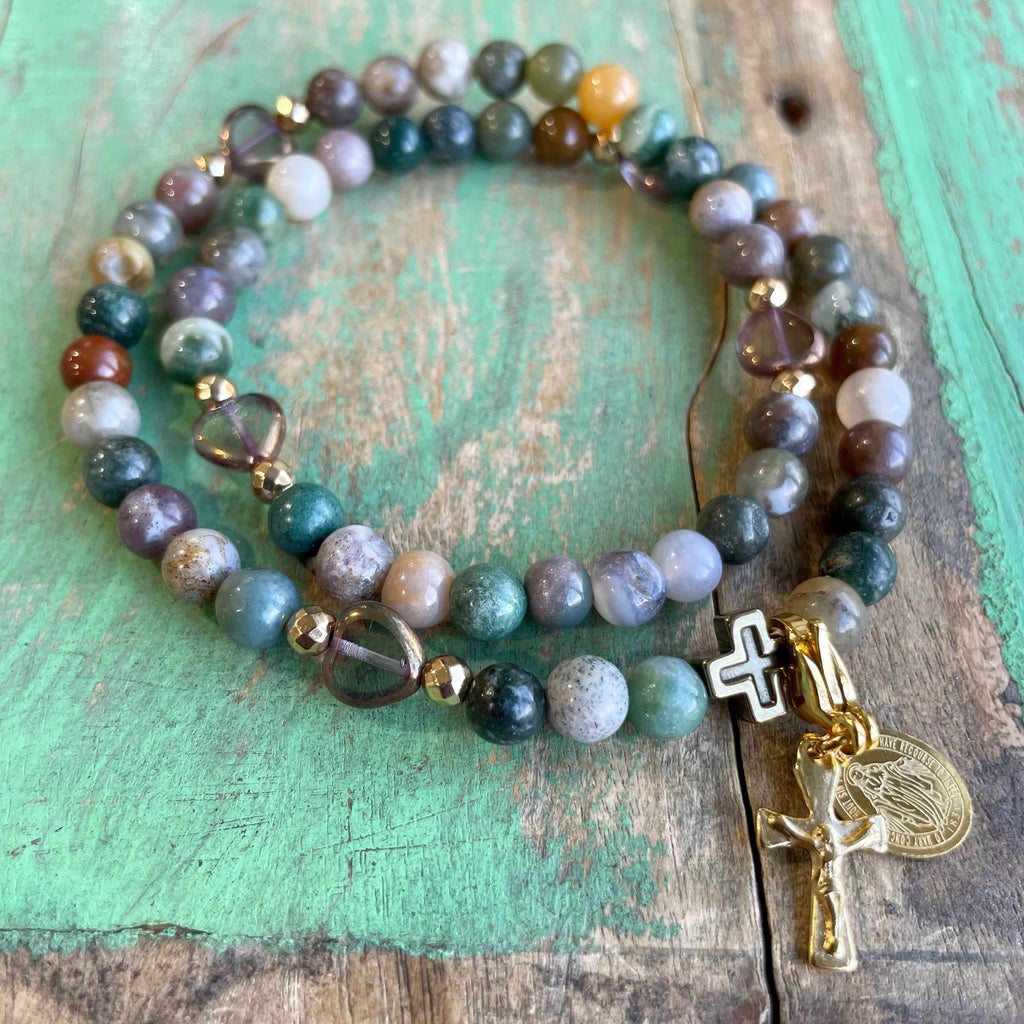 Rosary Wrap Bracelet with Silver Accents