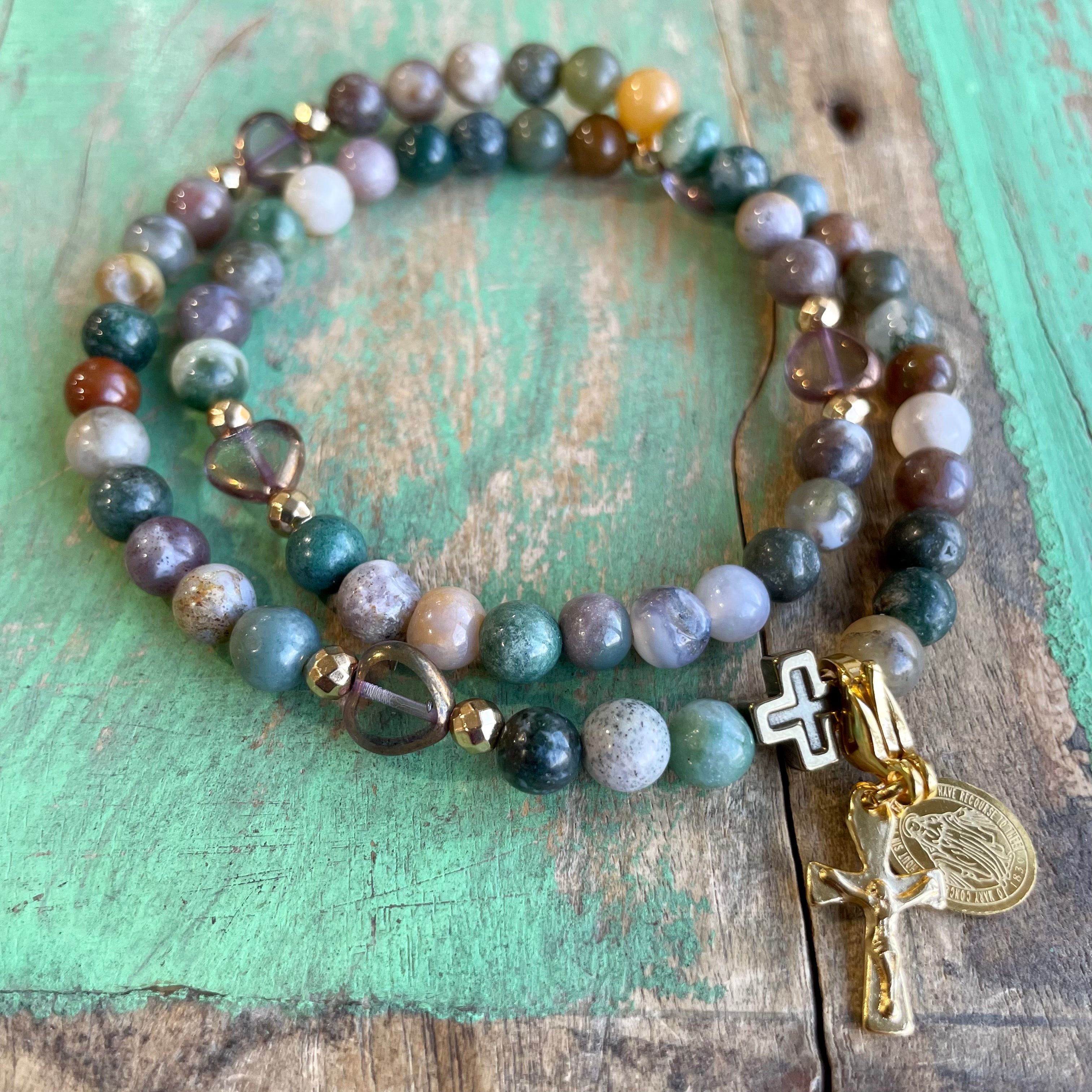 Rosary Wrap Bracelet with Silver Accents