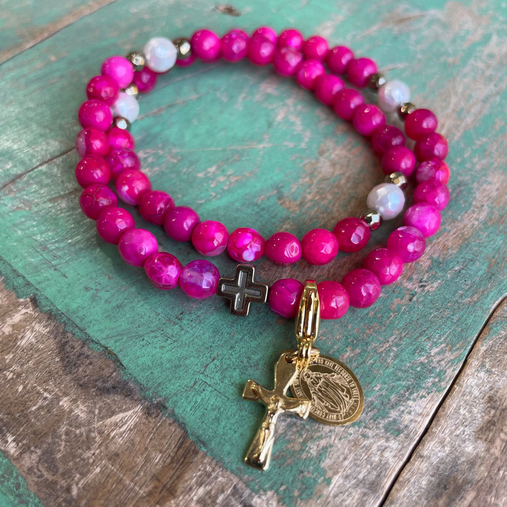 Rosary Wrap Bracelet with Silver Accents