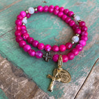 Rosary Wrap Bracelet with Silver Accents