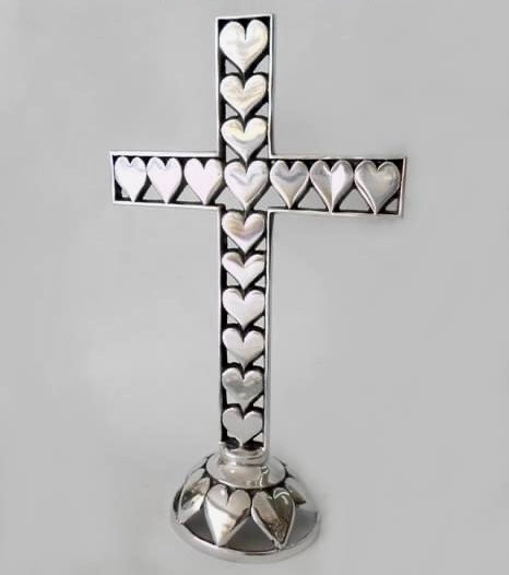 Pewter Standing Hearts Cross