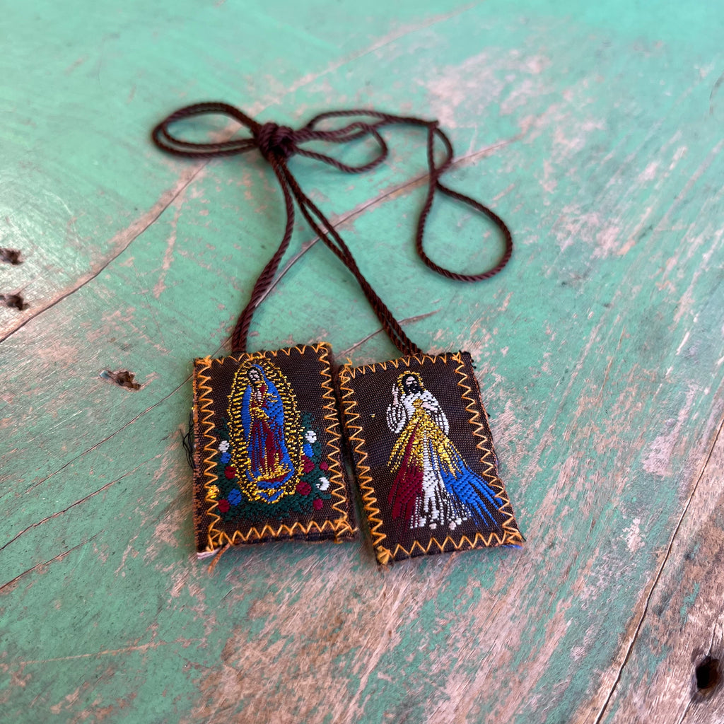 Brown Divine Mercy/OLG  Cloth Scapular