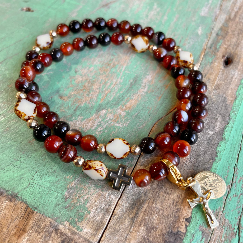 Rosary Wrap Bracelet with Silver Accents