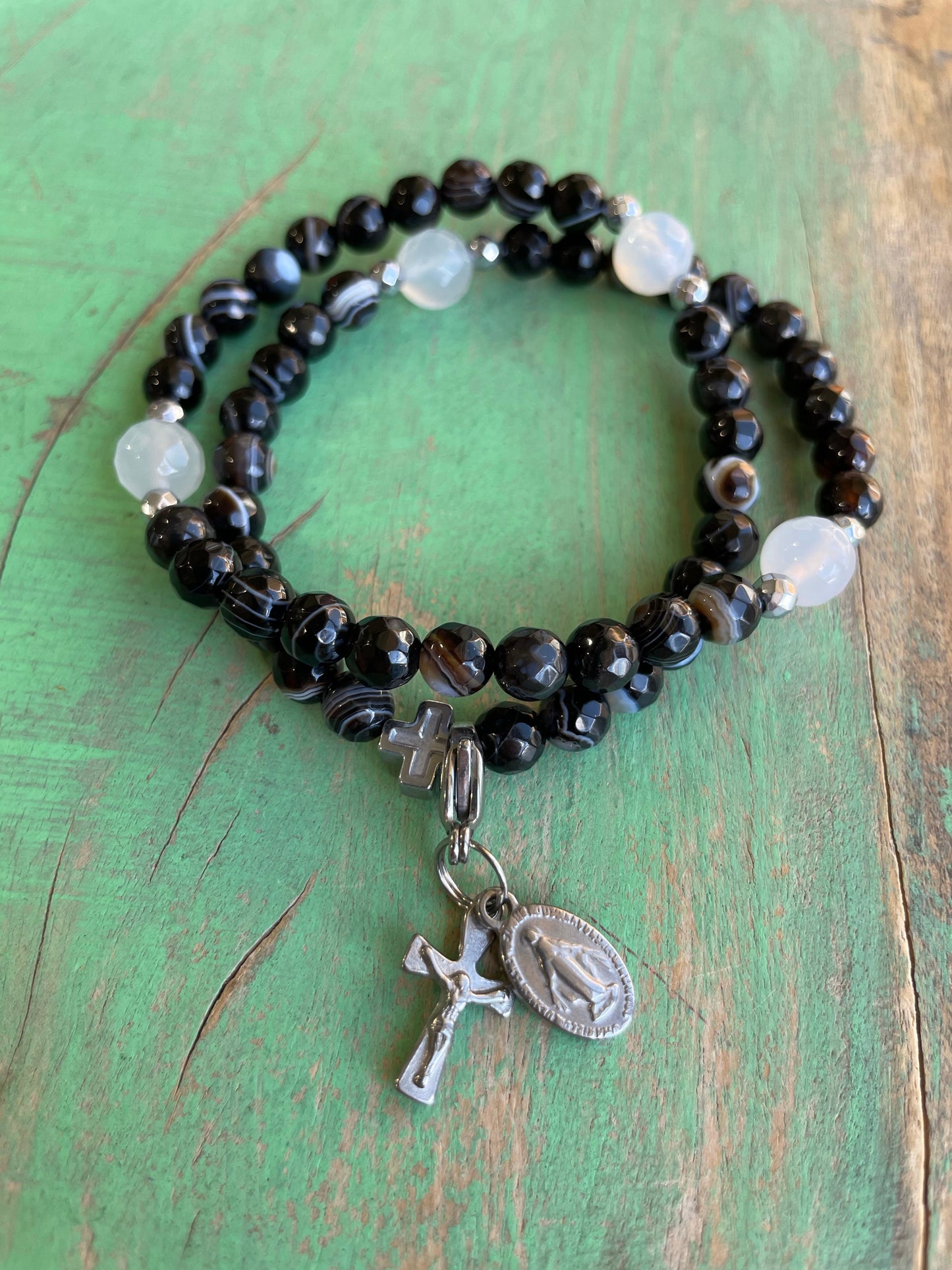 Rosary Wrap Bracelet with Silver Accents