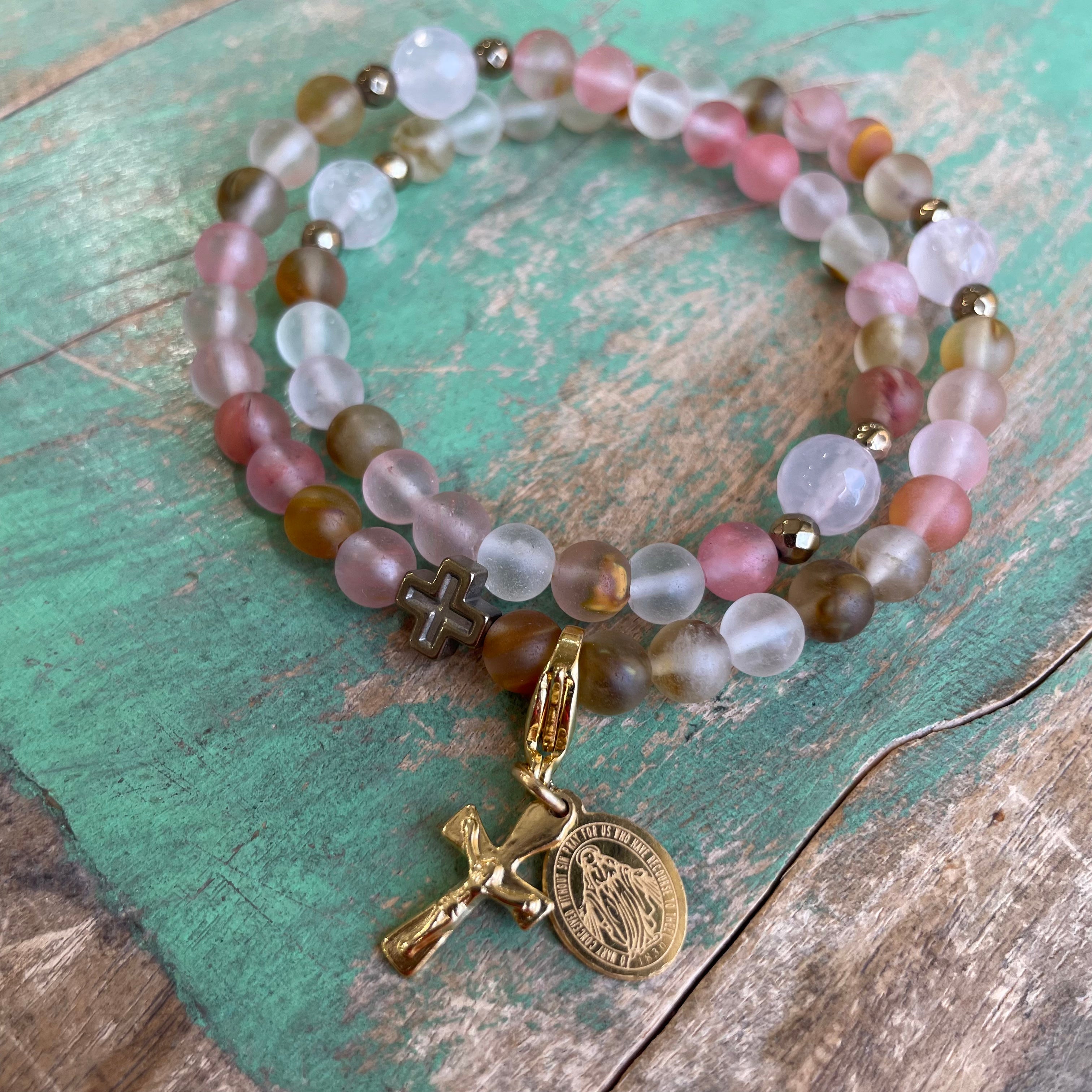 Rosary Wrap Bracelet with Silver Accents