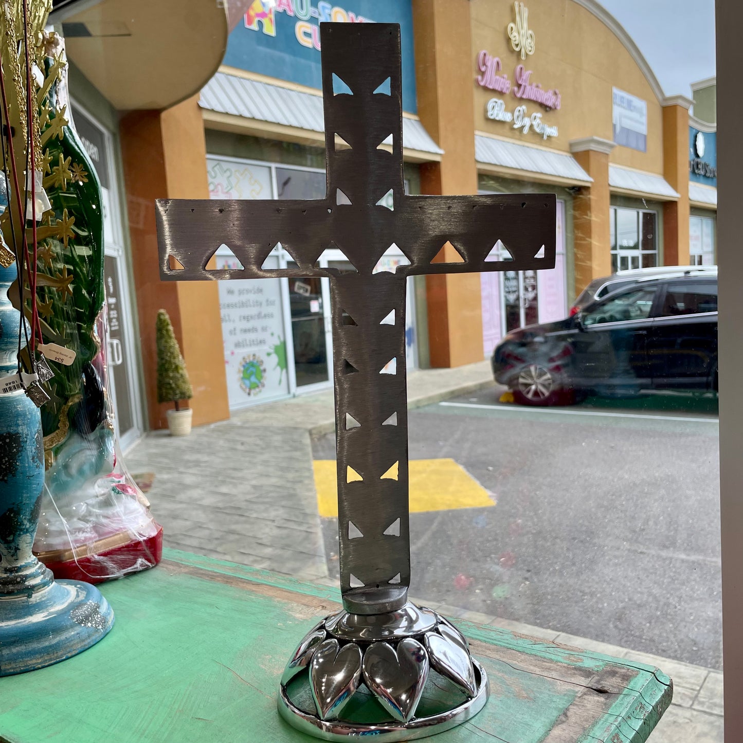 Pewter Standing Hearts Cross