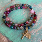 Rosary Wrap Bracelet with Silver Accents