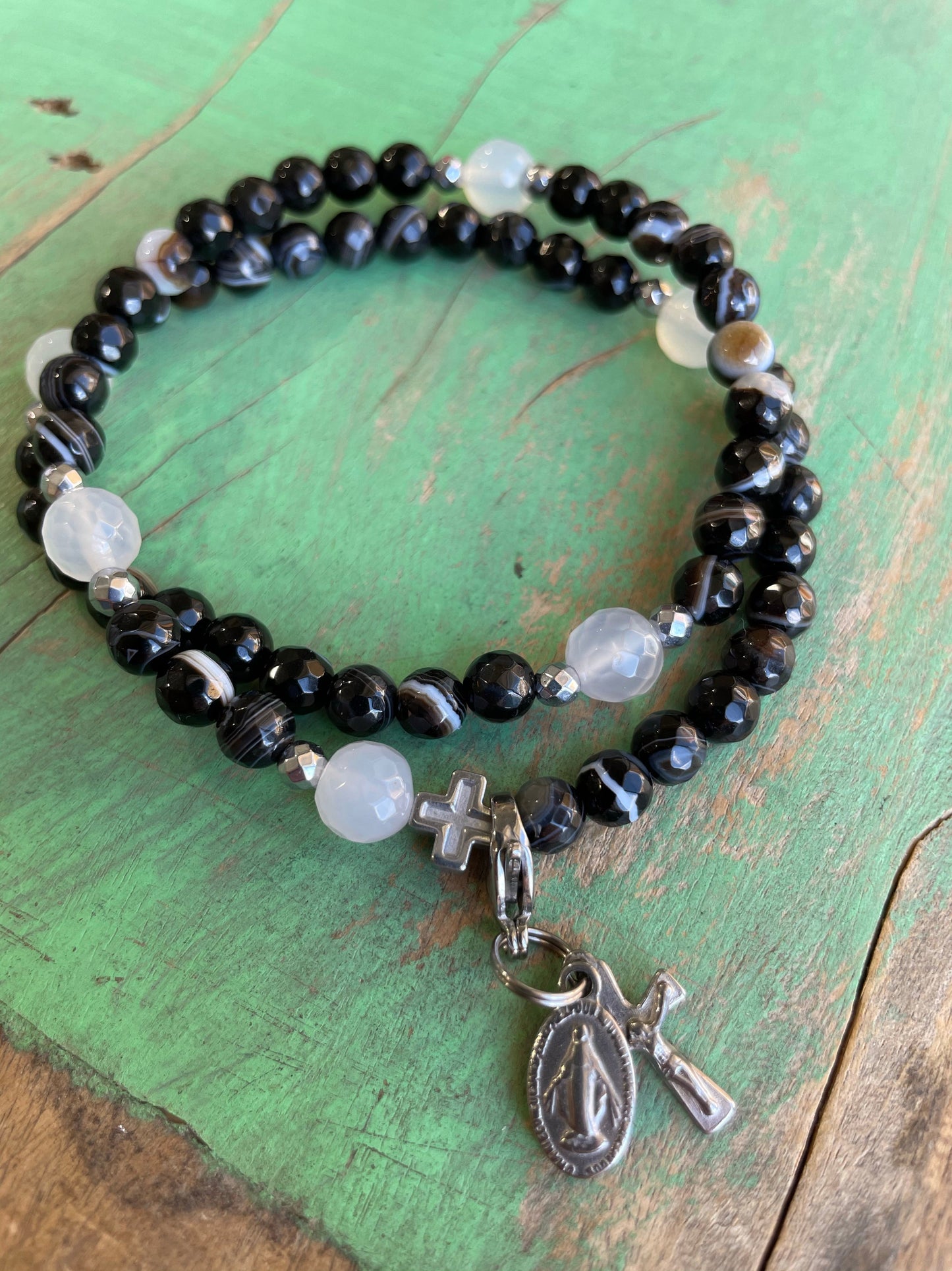 Rosary Wrap Bracelet with Silver Accents