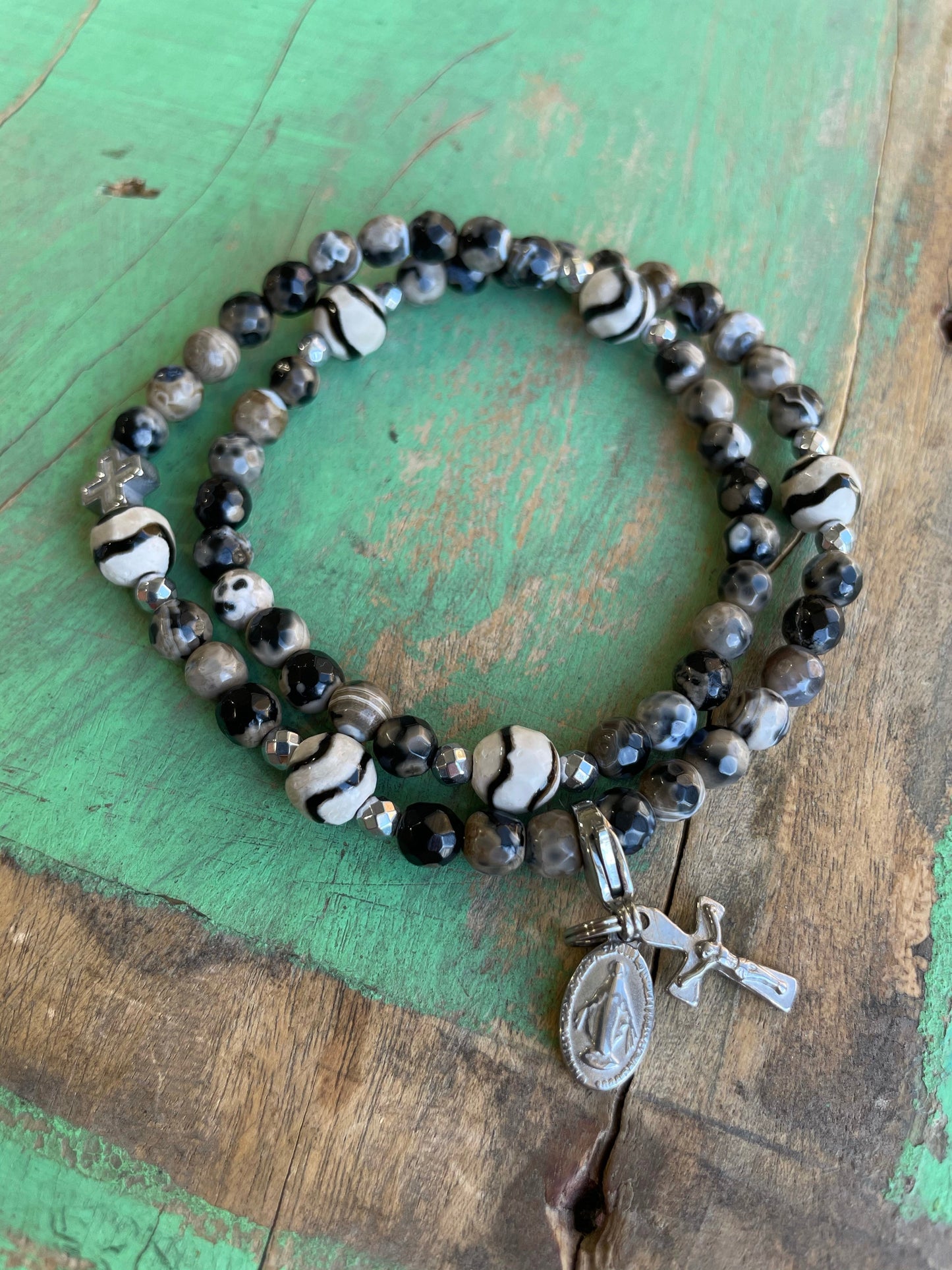 Rosary Wrap Bracelet with Silver Accents