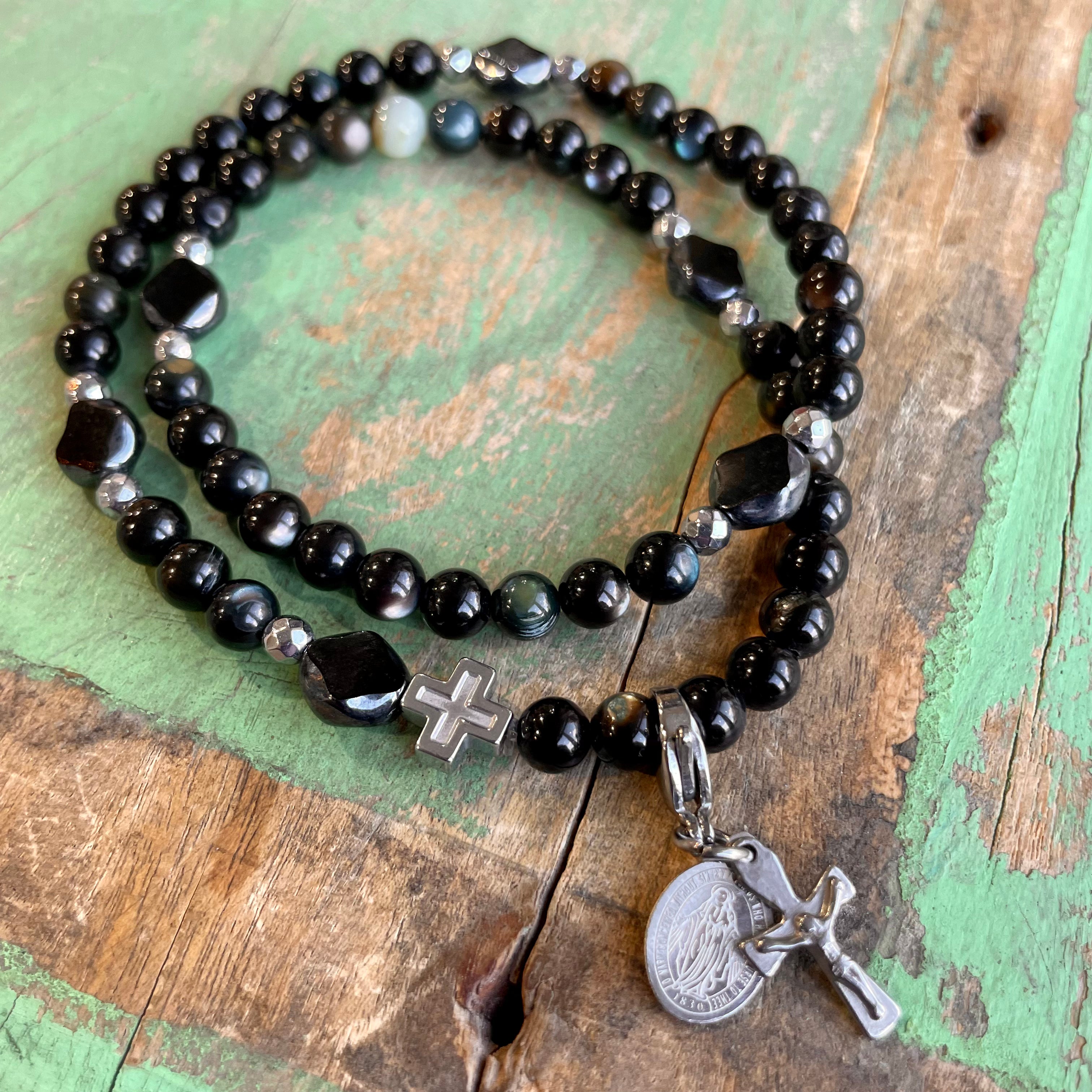 Rosary Wrap Bracelet with Silver Accents